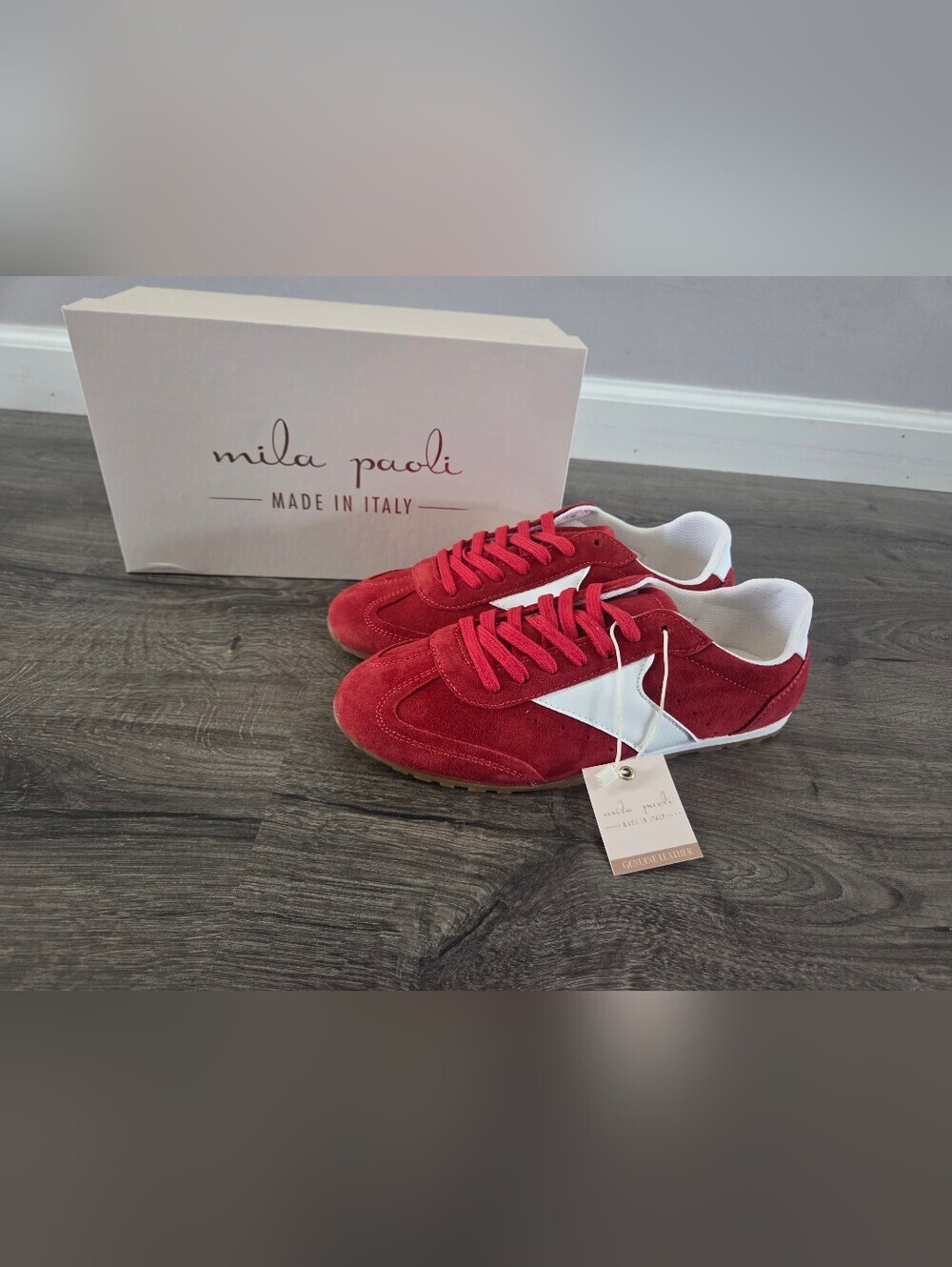 Mila Paoli Red & White Sneakers - Made In Italy - Genuine Leather Size 7.5 NWT
